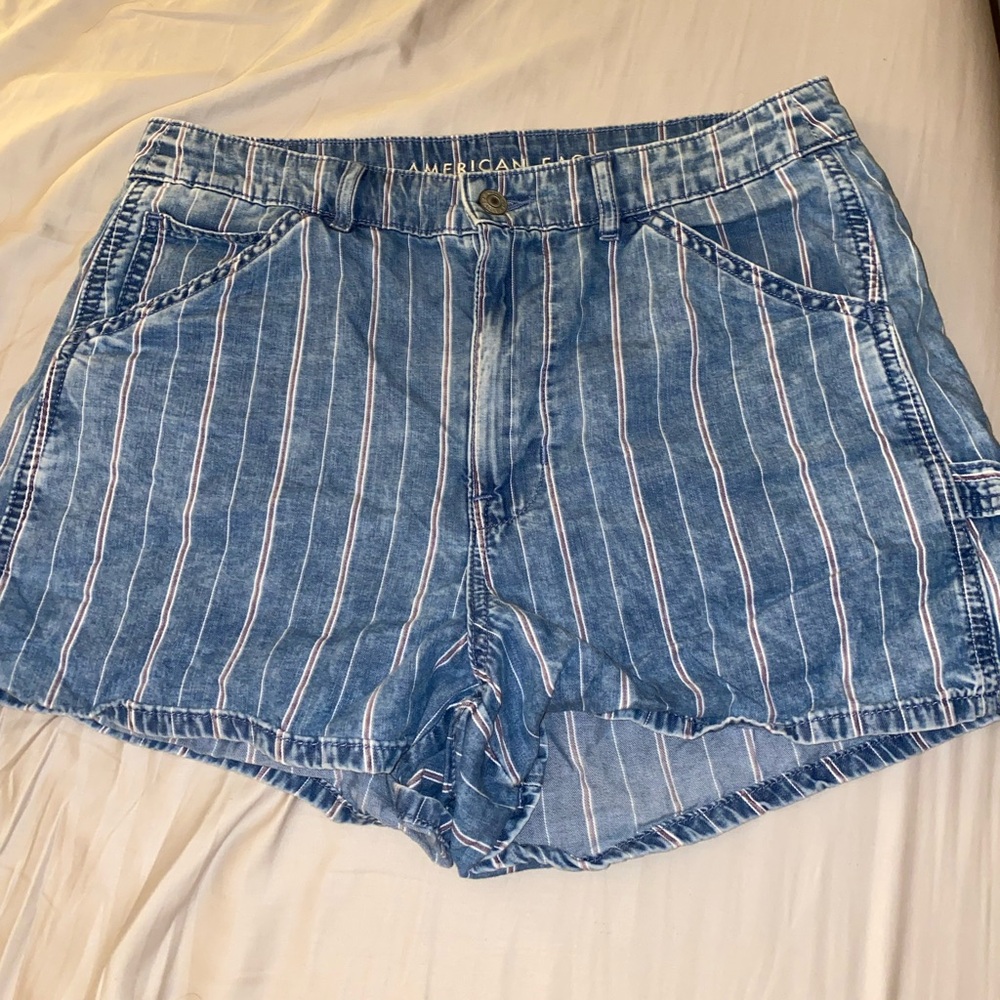 American Eagle Outfitters Blue Striped Jean Shorts